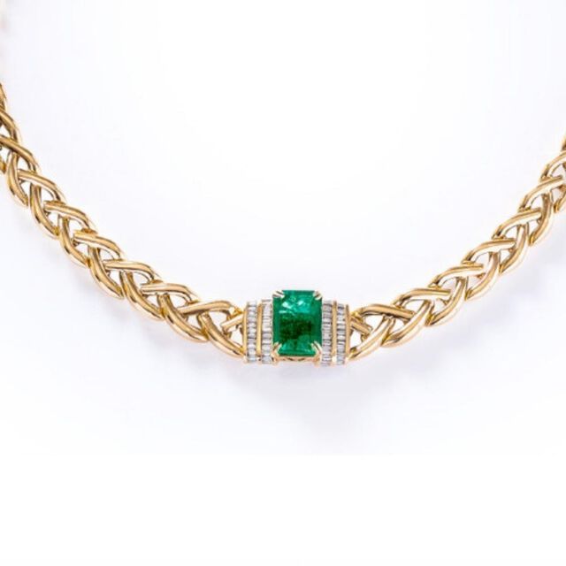 Emerald And Gold Braid Necklace,,hi-res image number null