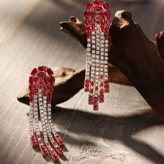 Ruby Tassel Earrings,,hi-res image number null