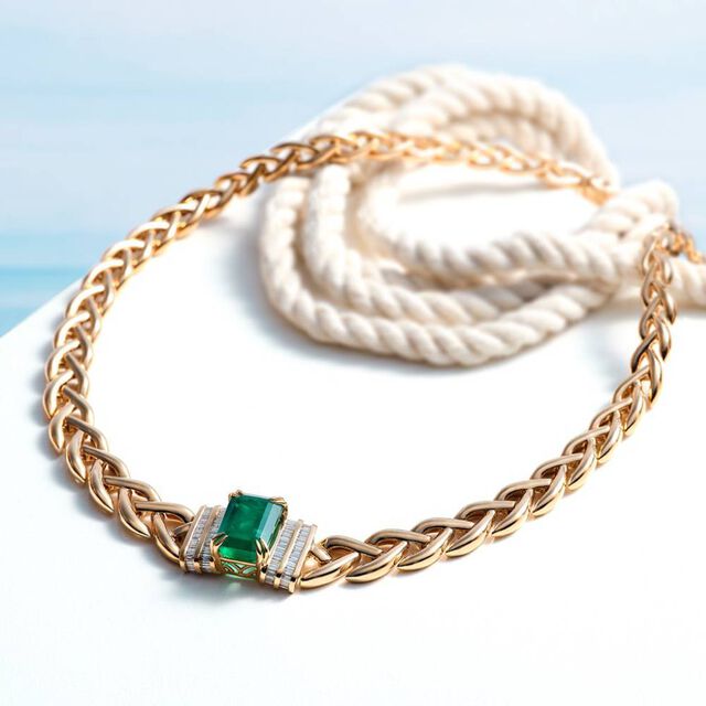 Emerald And Gold Braid Necklace,,hi-res image number null